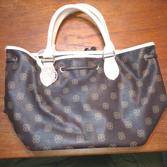 Avon Signature Collection Brown & White Satchel Purse, 2 Handles, Flower… - Picture 12 of 12